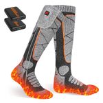 EIHBIEA Heated Socks, 5V 6000mAh Rechargeable Heated Socks for Men & Women, Electric Socks with 3 Heating Levels for Winter, Skiing, Hunting, Camping, Hiking, Fishing, Cycling (Grey Orange)
