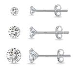 Shuxin Sterling Silver Stud Earrings for Women, Set of 3 Pairs Small Diamond Earrings, Tiny Cubic Zirconia Stud Earrings Set Hypoallergenic Sleeper Earrings 3, 4, 5mm