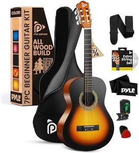 Pyle Beginner Acoustic Guitar Kit, 3/4 Junior Size All Wood Instrument for Kids, Adults, 36" Sunburst Teardrop Matte