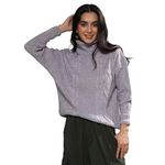 Campus Sutra Women's Moon Grey Cable Knit Sweater for Casual Wear | Turtle Neck | Long Sleeve | Pull On Closure | Sweater Crafted with Comfort Fit for Everyday Wear