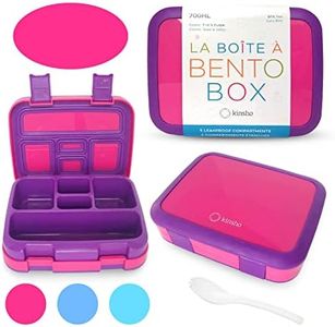 kinsho Bento Lunch Box for Kids Toddlers Girls, 5 Portion Sections Secure Lid, Microwave Safe BPA Free Removable Tray, Pre-School Kid Daycare Lunches Snack Container Ages 3 to 5, Pink Purple