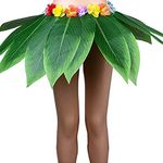 Partysanthe Hawaiian Skirt Hula Leaf Skirt Green Grass Skirt with Artificial Flowers Beach Party Size Medium Multicolor 1pcs