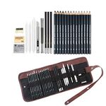 Sketching Pencil Set, 24 Pcs Graphite Drawing Pencil for Artists Adults Children Include 12B 10B 8B 7B 6B 5B 4B 3B 2B B HB 2H 4H 6H Pencils, Charcoal Pencils, Canvas Pencil Bag and Accessories