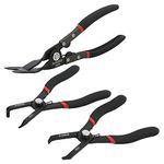 ARES 10074 – 3-Piece Push Pin and Trim Clip Removal Pliers Set – 30 Degree, 80 Degree, and Lift Action Pliers - Removes Push Pin and Press in Trim Clip Style Fasteners - Protects Trim and Fasteners