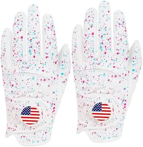 FINGER TEN Golf Gloves Men Right Handed Golfer 2 Pack Left Hand with Ball Marker Leather Premium Weathersof Grip Soft Mens Golf Glove (White, X/Large, Worn on Left Hand)