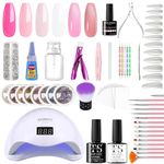 THR3E STROKES Moonstone Nail Extension Kit - 6 Gel Polishes (7.5ml) | 48V UV Nail Lamp | 500 Stiletto Nail Tips & Rhinestones | Professional Nail Art Tools | Base & Top Coat | DIY & Salon Use (MOONSTONE KIT)(GULABI PINK )