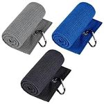 Vigorola 3pcs Golf Towels 40X40CM Microfiber Fabric Towels Absorbent Golf Towel with Carabiner Clip for Golf Bags Fitness Sport Outdoor Yoga(Black/Grey/Blue)