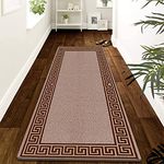 PHP Carpet Runners for Hallways Non-Slip Long & Wide Heavy-Duty Plain Super Absorbent Area Rugs, Stair Carpet and Kitchen Anti-slip Floor Mats - Greeky Rug (Beige & Brown, 80 x 150 cm - L Runner)