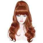 Linfairy Long Wavy Auburn Copper Wig Big Bouffant Beehive Wigs for Women fits 50s 80s Costume