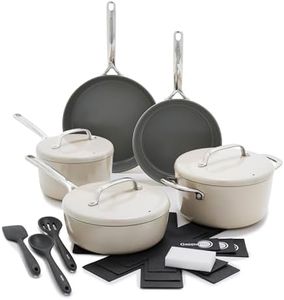 GreenPan GP5 Hard Anodized Healthy Ceramic Nonstick 14 Piece Cookware Pots and Pans Set,Heavy Gauge Scratch Resistant,Stay-Flat Surface, Induction, Mirror Finish Handle,Oven Safe,PFAS-Free,Taupe