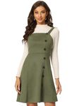 Allegra K Women's Halloween Costume Faux Suede Pinafore Button Decor A-Line Mini Overall Dress Army Green L