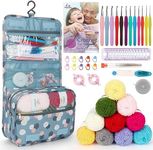 Aeelike Crochet Kits for Beginners Adults, Beginners Crochet Kit, 48 PCS Kids Crochet Starter Kit with Instructions, Crochet Hooks, Yarn(10x25g) and Bag, Crochet Gift Set