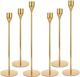 Gold Candle Holders for Taper Candles, Set of 6 Tall Metal Decorative Candlestick Holders for 3/4 inch Thick Candle,Table Mantel Centerpiece for Wedding, Dinning, Party, Anniversary