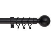 Plain Metal Ball Extendable Curtain Pole. Includes Pair Of Superior 60mm Size Finials, Rings, Brackets & Fittings Set. (Mat Black, 70cm - 120cm, 28 inch to 48 Inch)