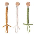 Pacifier Clip for Boys Girls Pacifier Holder Leash Boho Rainbow Wooden Clips Handmade Braided Cotton Unisex Baby Shower Birthday Gift Christmas Gift