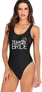 elightvap Women's Bride to Be Squad One Piece Letter Print High Cut Monokini Bridesmaid Team Swimsuit, Black-team Bride Diamond, Medium