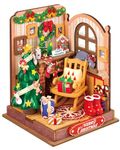 Rolife DIY Miniature House Kit Dollhouse Wooden Model Kit Christmas Dolls House with Christmas Tree and Furniture Birthday Gift for Children and Adults (Christmas Fireplace)