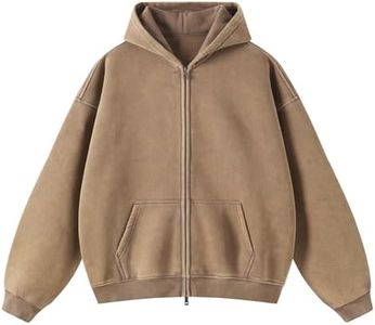 Talakeno Mens Womens Fleece Hoodies Sweatshirt Double Zip Up Oversized Acid Wash Hoodies Winter Vintage Cotton Sweatshirt(Brown,L)