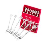 6 Pack Fruit Forks Stainless Steel Pickle Forks, 4.84 Inch Small Cocktail Forks for Olive Appetizer Dessert Seafood, Gifts for Women in Her Birthday Anniversary Valentines Mother’s Day