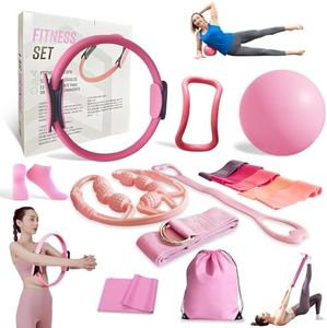 Zuluro Home Workout Pilates Kit for Women, Better me Pilates Ring and Ball Set Essentials Equipment, with 5 Resistance Bands, Massager Roller, Yoga Starter Accessories for Toning Arms, Thighs & Core