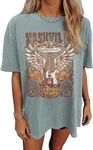 KIMSOONG Nashville Tshirt for Women Country Concert Shirts Vintage Graphic Tee Band Tees Oversized Tennessee T Shirts Blue