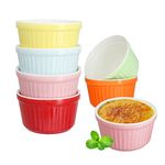 YBCPACK 200ml Ramekins Set of 6 - Colorful Porcelain Souffle Dish for Small Cakes, Creme Brulee,Pudding and Ice Cream，Also Great as Serving Dish for Sauces and Side Dishes