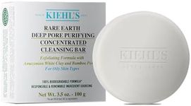 Kiehl's Rare Earth Deep Pore Purifying Concentrated Cleansing Bar, Exfoliating Facial Soap, Refines Skin Texture, Visibly Reduces Pores, Minimizes Shine, with Amazonian White Clay - 3.5 oz