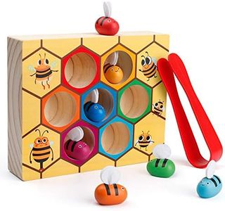 Coogam Toddler Fine Motor Skill Toy, Clamp Bee to Hive Matching Game, Montessori Wooden Color Sorting Puzzle, Early Learning Preschool Educational Toy for 2 3 4 Years Old Kids