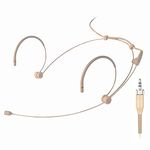 Sujeetec Microphone Headset Discreet Earhook Over Ear Around Neck Mic for Sennheiser Wireless Transmitter G1 G2 G3, Ideal for Lectures, Live Performance, Theater, Podcasts – Beige