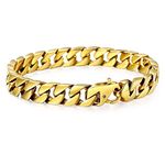 Trendsmax 10mm Mens Women Chain Gold Plated Stainless Steel Curb Cuban Link Chain Bracelet 8-10inch