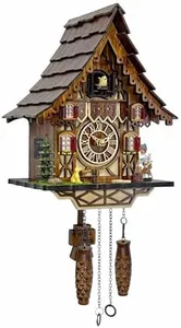 HUGE HAPPINESS Cuckoo Clock for Wall Art: 12 Melodies, Volume Control, Night Mode, Germany Style Black Forest Retro Traditional Handcrafted Wooden House Home Decor, Gifts for Family (8.75 X 23inch)