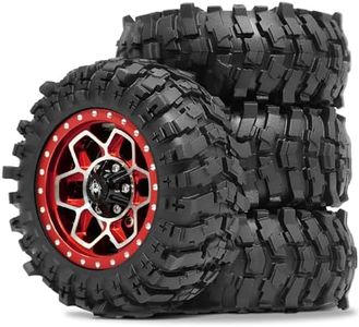 REDSPIDER Metal 1.9'' Beadlock Wheels and Crawler Tires OD 88MM/3.46'' (4PCS) for 1/12 RC Crawler MJX H12Y+ MN-128 MN82S LC79 ﻿ (Red)
