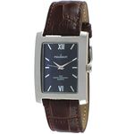 Peugeot Men's Rectangular Textured Roman Numeral Dial Classic Dress Wrist Watch with Leather Strap Band, Blue Dial/Brown, Medium, Classic