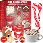 Christmas Hot Chocolate Kit, Premium Holiday Hot Cocoa Gift Sets Christmas With Hot Chocolate Packet, Edible Gingerbread House, Dunker Cookies, and Peppermint Candy Cane Spoons Gift