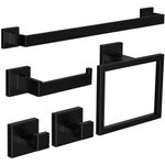 Yoehka Matte Black Bathroom Hardware Accessories Set, Wall Mounted 5 Pieces 304 Stainless Steel Towel Rack, Toilet Paper Holder, Towel Ring, and 2 Towel Hooks, Premium Black Bathroom Accessories