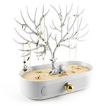 MORE&LESS Antlers Jewelry Display Stand with Aluminium alloy handle, Tree Tower Rack Hanging Organizer for Ring Earrings Necklace Bracelet, Deer Horn Tree Stand with Storage Drawer and Tray