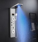 KINKIBOS Shower Tower Panel with Mixer, 6-Mode Shower Column with LED Temperature Display Rain＆Mist, 2 Modes Massage Jets, Handset and Bath Spout, Stainless Steel Shower Panel, Brushed