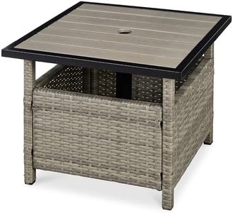 Best Choice Products Wicker Side Table with Umbrella Hole, Square PE Rattan Outdoor End Table for Patio, Garden, Poolside, Deck w/UV-Resistant Frame, Storage Space - Taupe