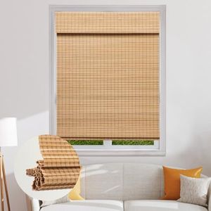 SEEYE Cordless Bamboo Roman Shades, Blackout Natural Bamboo Blinds for Indoor Windows, Roll Up Blind Privacy Shade for Home, Office, Door, UV Resistant & Easy to Install, 43" W x 64" H, Carbonized
