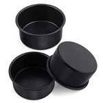 Herogo 4 Inch Small Round Cake Pan Set of 3, Stainless Steel Black Nonstick Smash Cake Pans for Mini Cake Pizza Quiche, Non Toxic & Healthy, Easy Clean & Easy Release