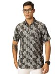 Thomas Scott Men 100% Rayon Half Sleeves Printed Casual Shirt (TS1540_Black, M)