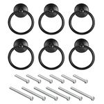 uxcell 6Pcs Round Ring Pulls, Drawers Knobs Black Circle Drawer Handles Single Hole for Dresser Cupboard Wardrobe