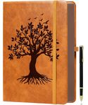 ZXHQ A5 360 Pages Lined Journal Notebooks with Pen, Journals for Women Men Writing Notebook, Tree of Life Design, Fine Inner Pocket - Light Brown