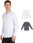 32 DEGREES Men's 2-Pack Performance Lightweight Thermal Baselayer Crewneck Top, White/Charcoal Heather, Large