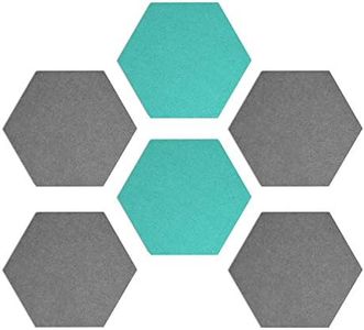 Navaris Hexágono de fieltro autoadhesivo - Set 6 paneles adhesivos de pared de 15 x 17.7 CM - Tablones para dormitorio oficina cocina - Gris turquesa