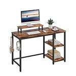 HEEYUE Computer Desk, Industrial Writing Desk with 2-Layer Storage Shelves and Headphone Hook, PC Laptop Table with Monitor Stand,Gaming Desk for Home Office (Rustic Brown)