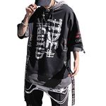 XYXIONGMAO Techwear Shirt Japanese Streetwear Hip Hop Shirts Men Graphic T Alphabet Design Workwear Gothic Hoodie, Black, S