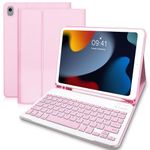 Case with Keyboard for iPad 9 Generation 10.2 inch, (UK Layout) Keyboard Case for iPad 9th Generation 2021 / 8th Gen 2020 / 7th Gen 2019 with Pencil Holder，Keyboard for iPad 9th Generation 10.2, Pink