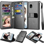 NJJEX Wallet Case for Galaxy J3 2018/Eclipse 2/J3 Orbit/J3 Achieve/Express Prim 3/Amp Prim 3/J3 Aura/Sol 3/J3 V 3rd/J3 Star, PU Leather Card Slots Holder Flip Cover Case for Samsung J3 Orbit [Black]