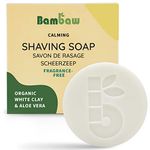 Bambaw | Shaving Soap Bar | 80g | Organic White Clay & Aloe Vera Shaving Bar | Shaving Soap Sensitive Skin | Eco Soap Bar | Vegan Soap Bar | Fragrance-Free Shaving Soap